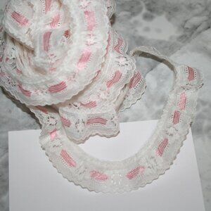 FLAT LACE #1450 - Ruffled Pastel Baby Pink White Lace Mesh - 3/4" x 5 yds